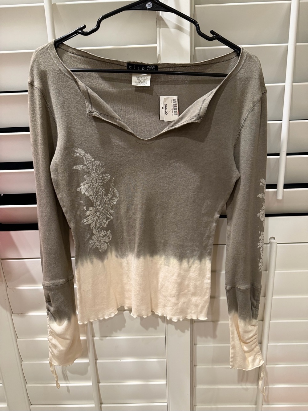 Clio Grey/taupe & Cream Dip-Dye Long Sleeve Top